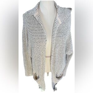 Free People Hooded Cardigan Fringe Open Front Relaxed Boho Style Pockets Large